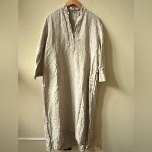 Women's Beige Linen 3/4 Sleeve Dress/Coverup